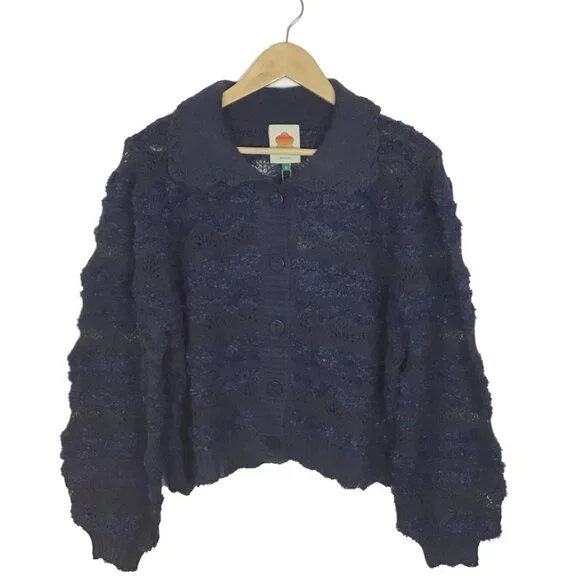 Farm Rio Navy Blue Mixed Stitches Cardigan - Picture 4 of 16